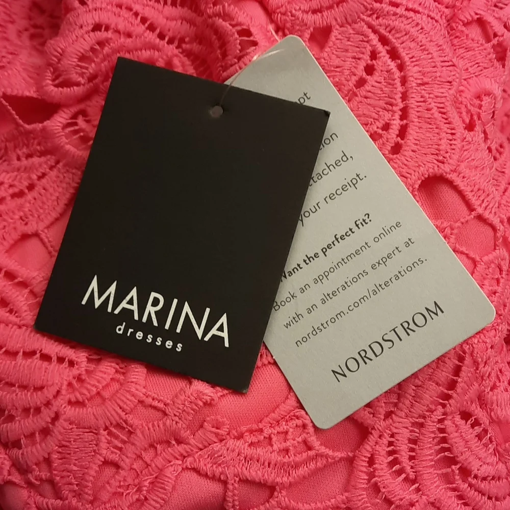 NWT, Marina Hot Pink Lace Halter Dress - Picture 9 of 12